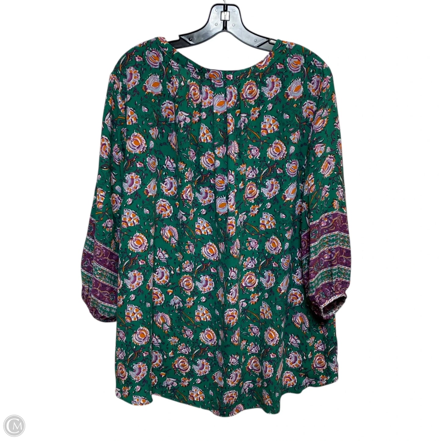 Top 3/4 Sleeve By Tahari In Green & Purple, Size: 2x