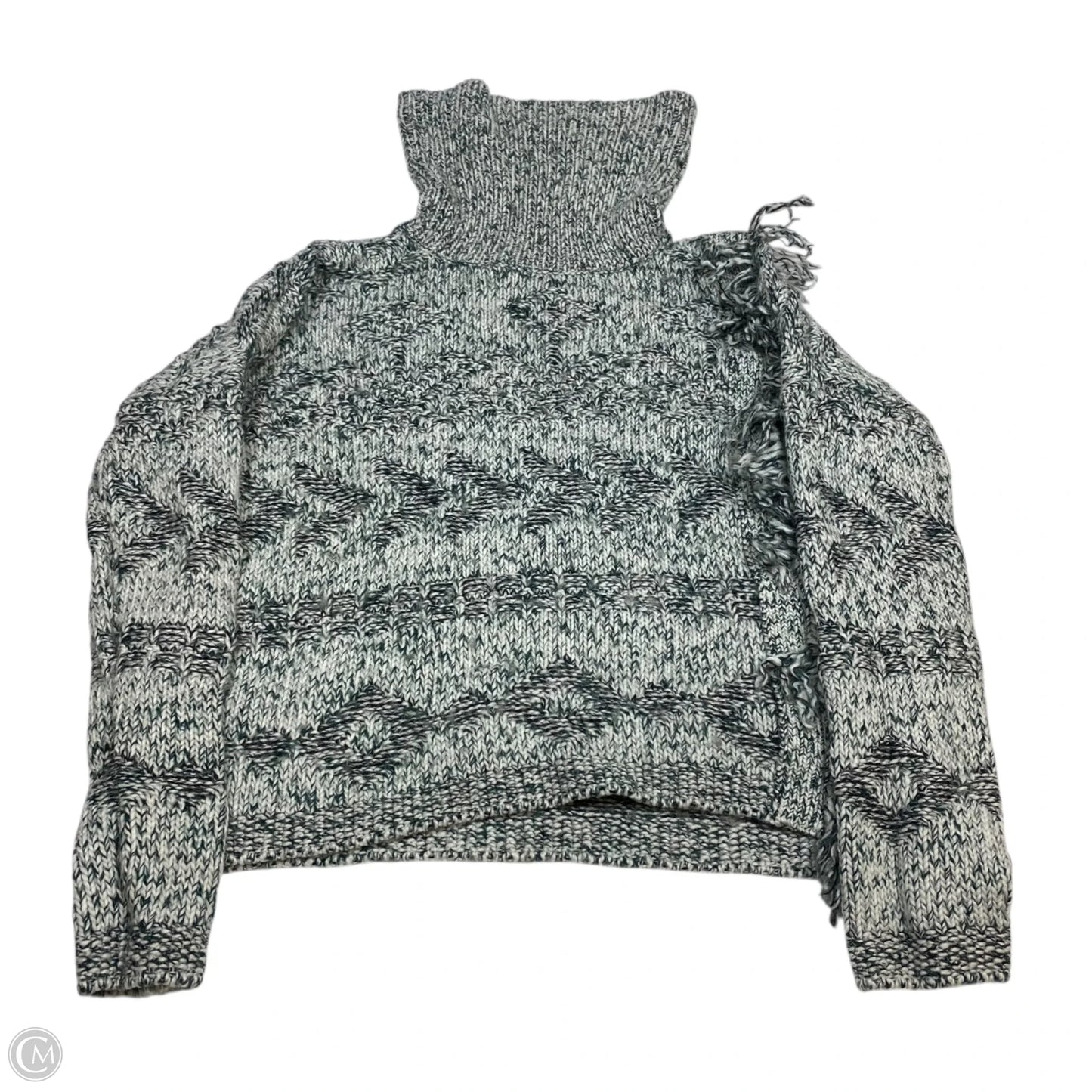 Sweater By Lucky Brand In Green & White, Size: M