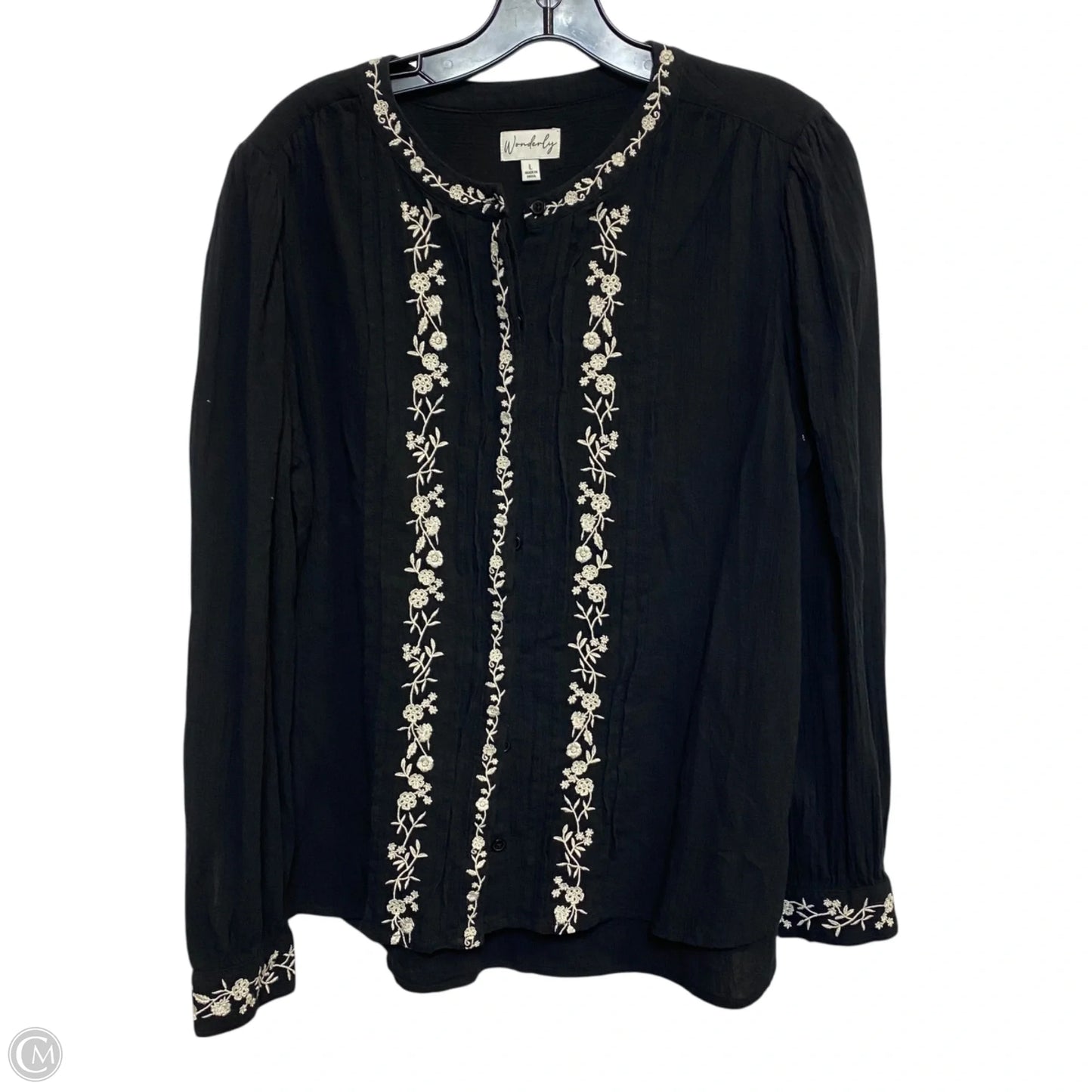 Top Long Sleeve By Wonderly In Black, Size: L