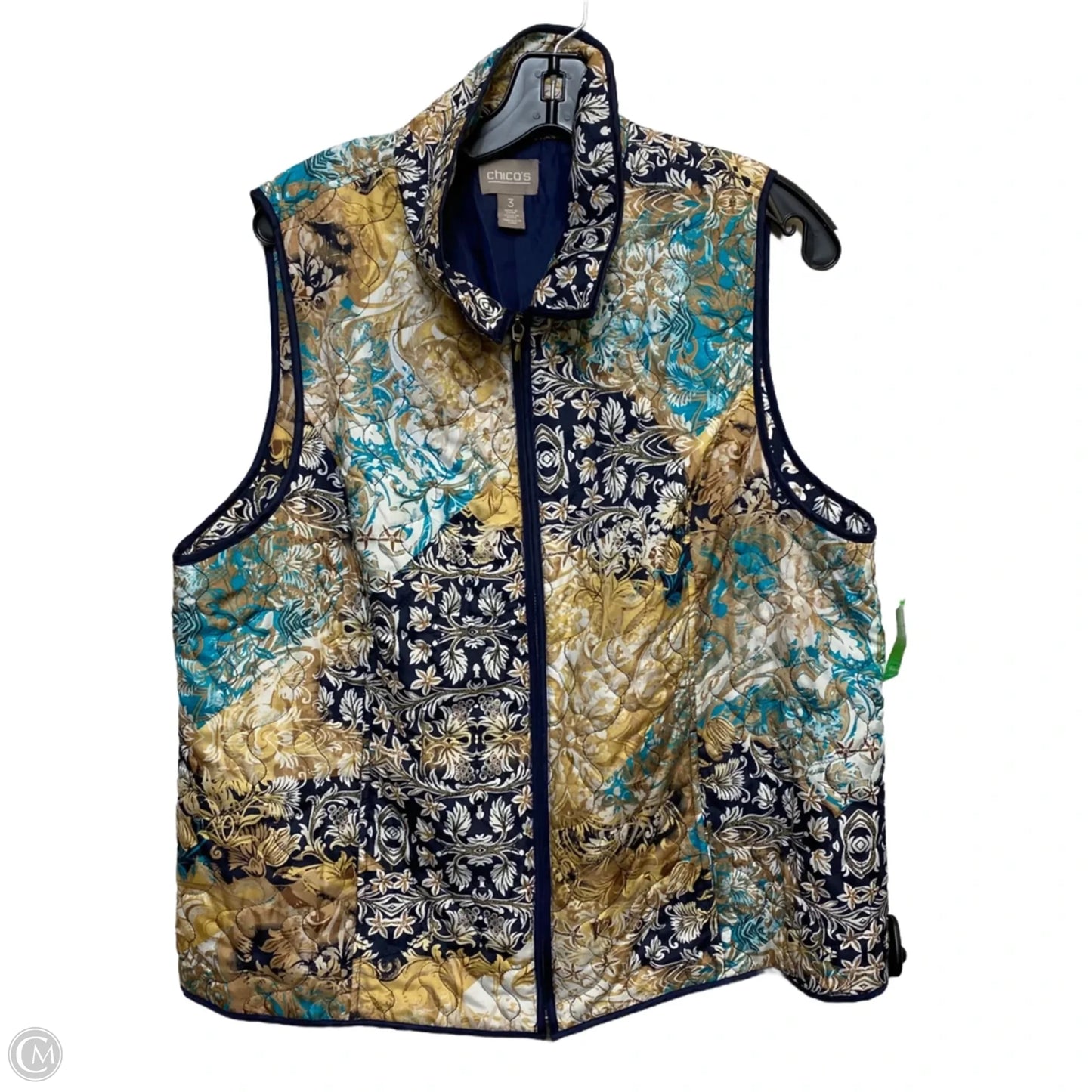 Vest Puffer & Quilted By Chicos In Blue & Tan, Size: Xl