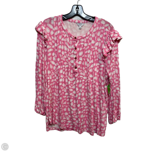 Top 3/4 Sleeve By Crown And Ivy In Pink & White, Size: Xl