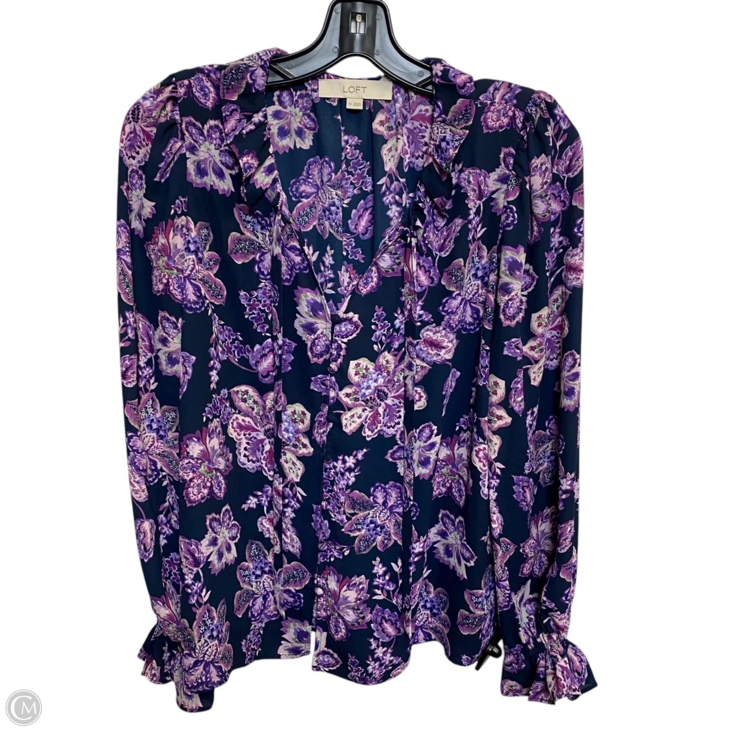 Blouse Long Sleeve By Loft In Blue & Purple, Size: Xs