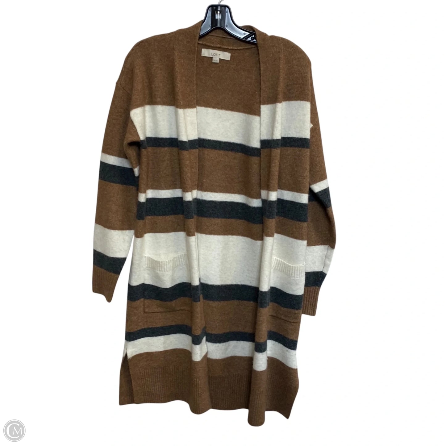 Sweater Cardigan By Loft In Brown & Cream, Size: Xs