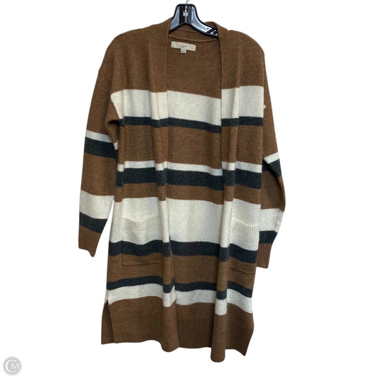 Sweater Cardigan By Loft In Brown & Cream, Size: Xs