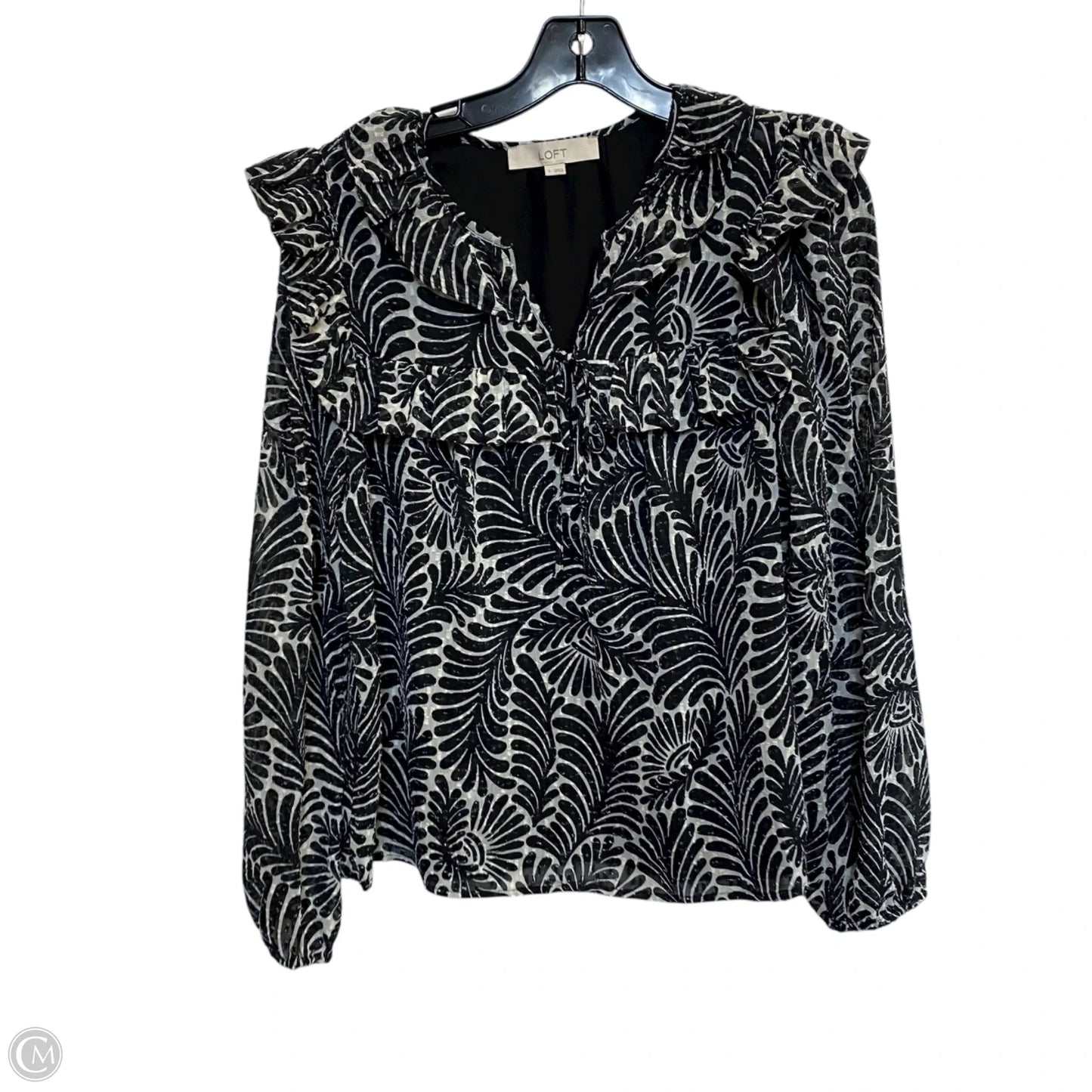 Top Long Sleeve By Loft In Black & Cream, Size: S