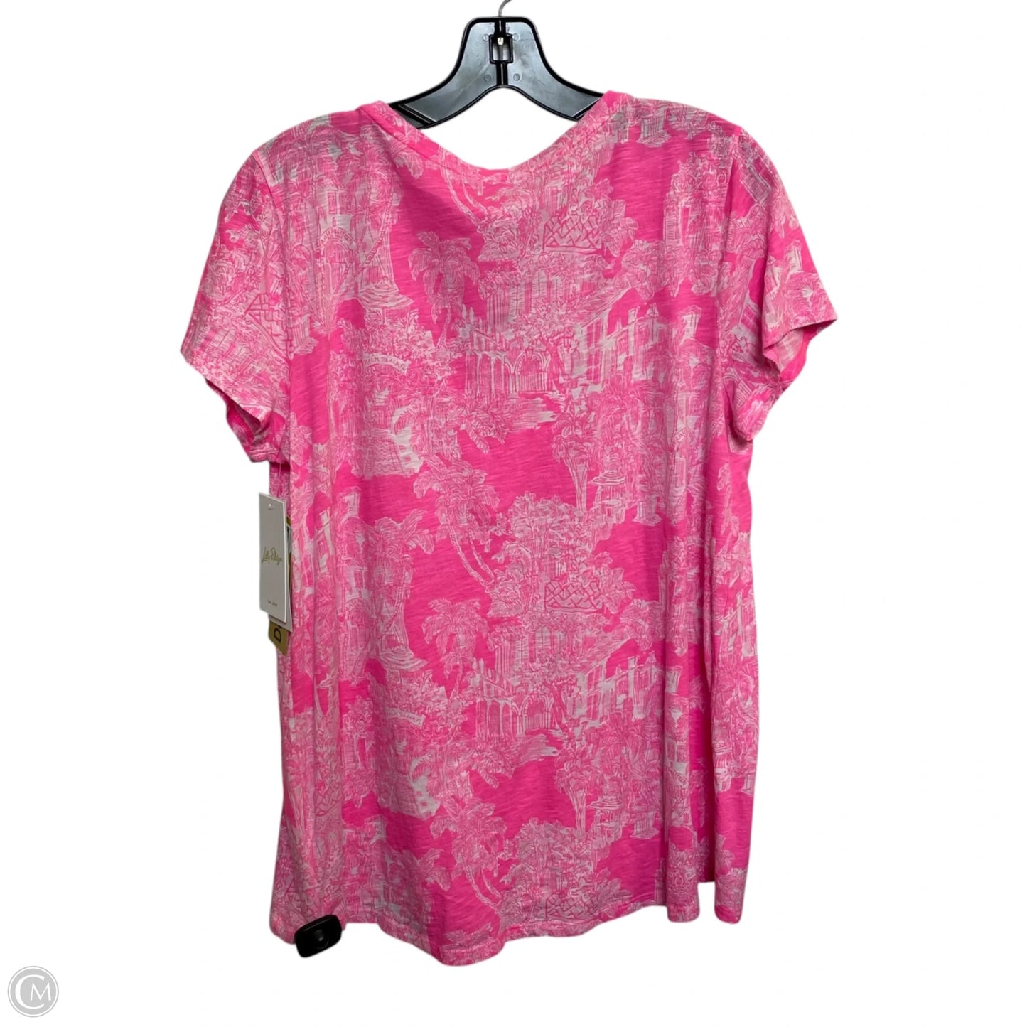 Top Short Sleeve Designer By Lilly Pulitzer In Pink & White, Size: L