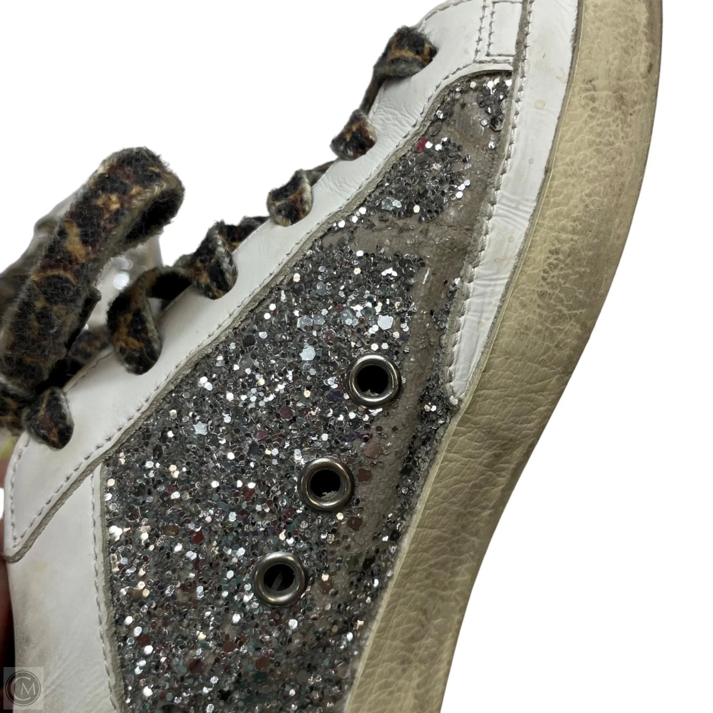 Shoes Luxury Designer By Golden Goose In Silver & White, Size: 7