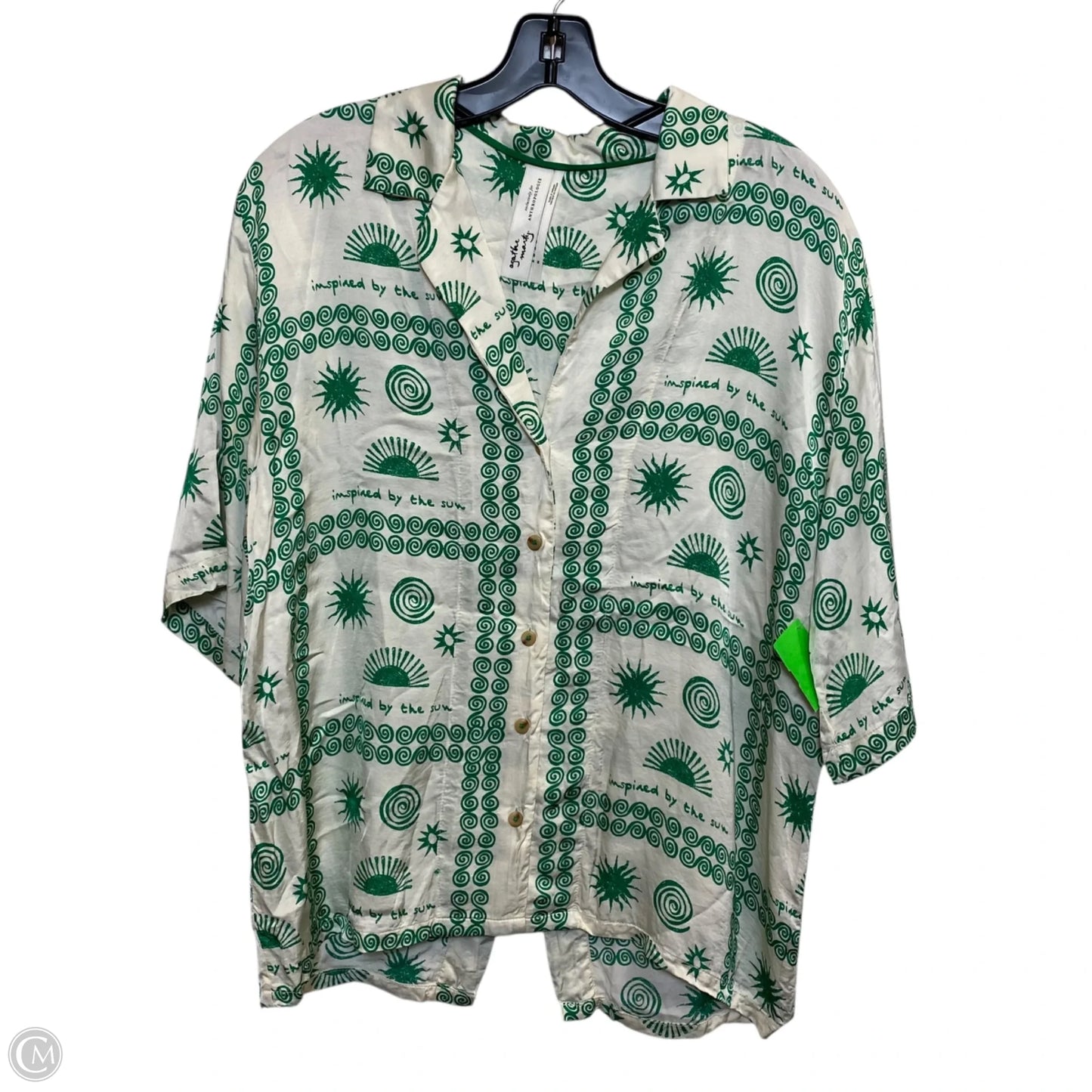 Blouse Short Sleeve By Anthropologie In Cream & Green, Size: M