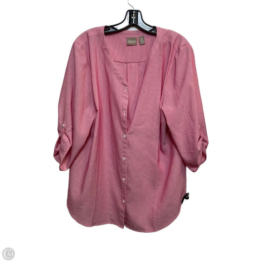 Top 3/4 Sleeve By Chicos In Pink & White, Size: Xl