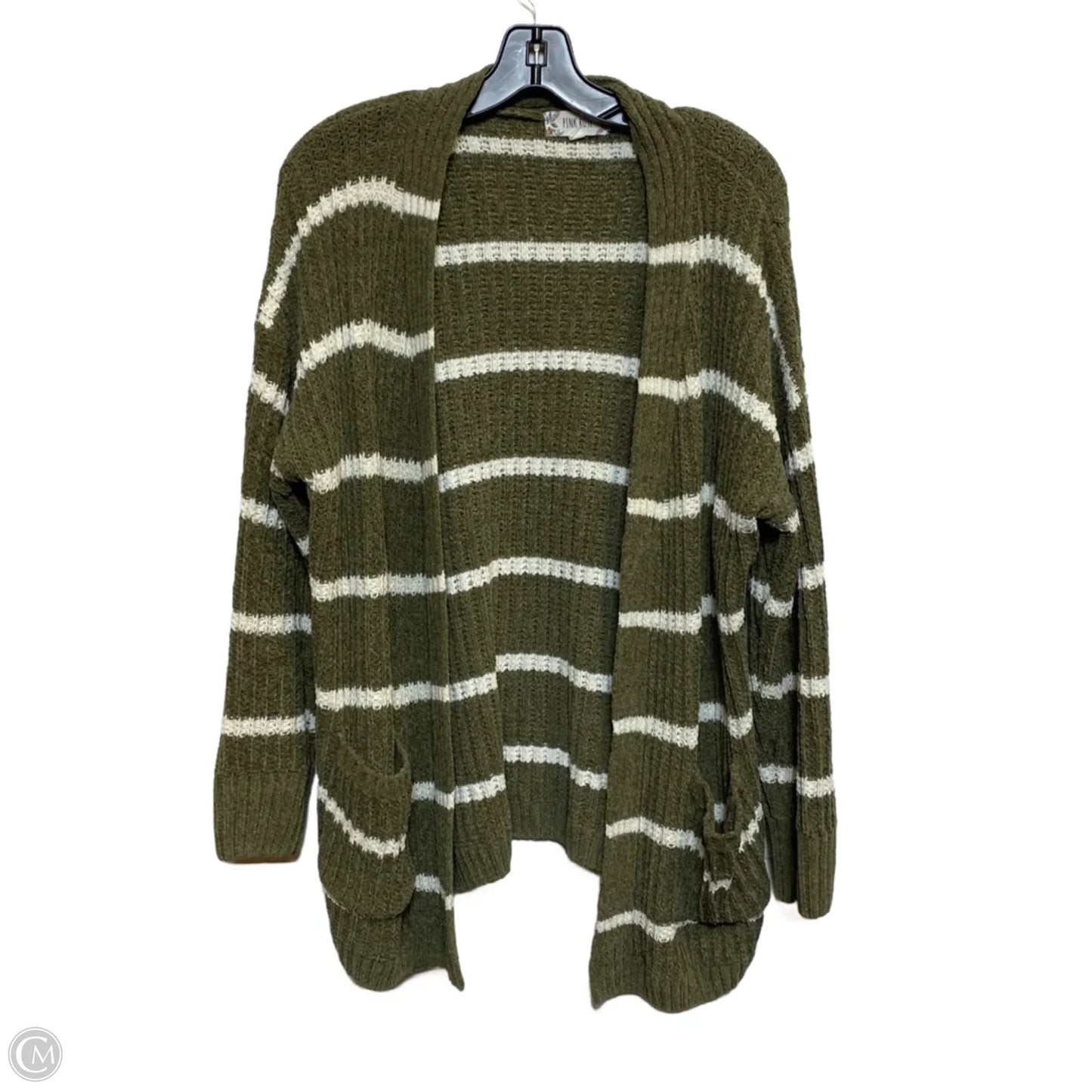 Sweater Cardigan By Pink Rose In Green & White, Size: L
