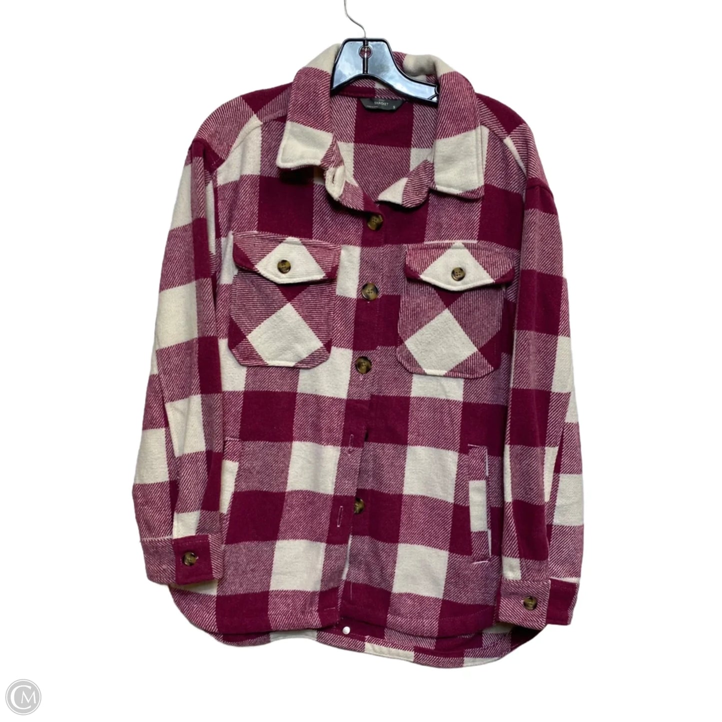 Jacket Shirt By Clothes Mentor In Pink & White, Size: S