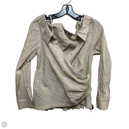 Top Long Sleeve By White House Black Market In Tan & White, Size: M