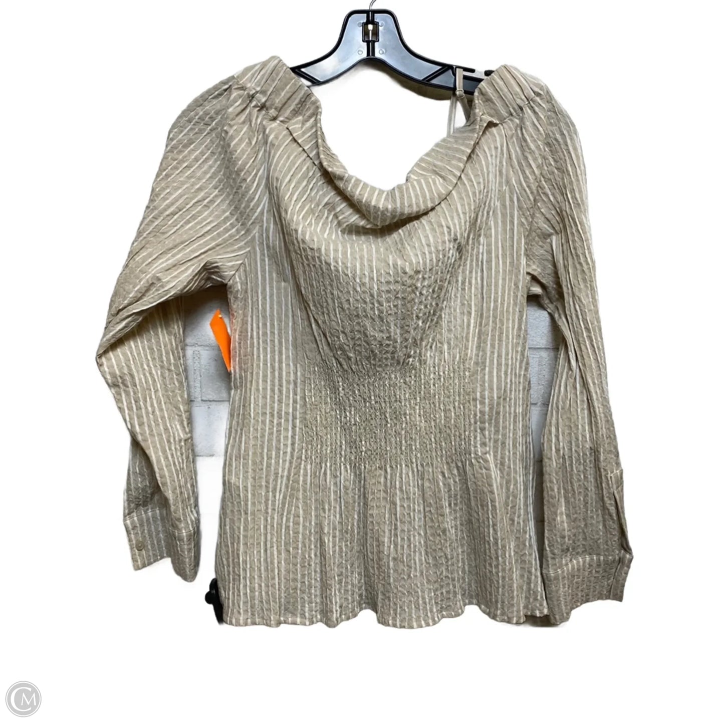 Top Long Sleeve By White House Black Market In Tan & White, Size: M