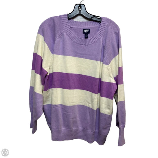 Sweater By Lands End In Cream & Purple, Size: 3x