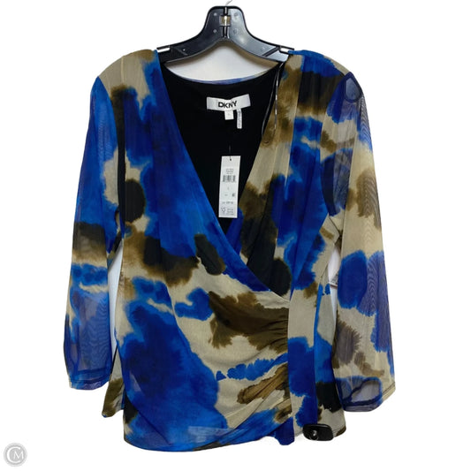 Top 3/4 Sleeve By Dkny In Blue & Brown, Size: L
