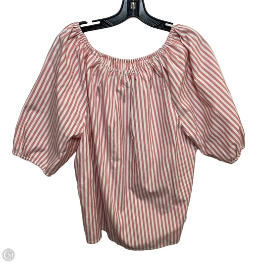 Top Short Sleeve By Loft In Pink & White, Size: Xl