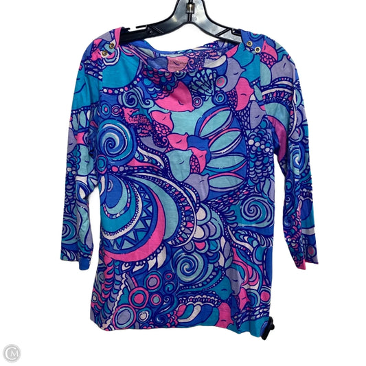 Top 3/4 Sleeve Designer By Lilly Pulitzer In Blue & Pink, Size: M