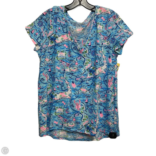 Top Short Sleeve Designer By Lilly Pulitzer In Blue, Size: L
