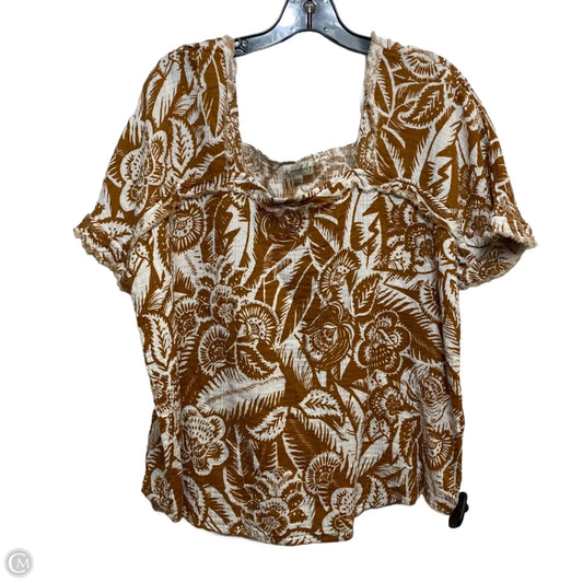 Top Short Sleeve By Wonderly In Brown & White, Size: L