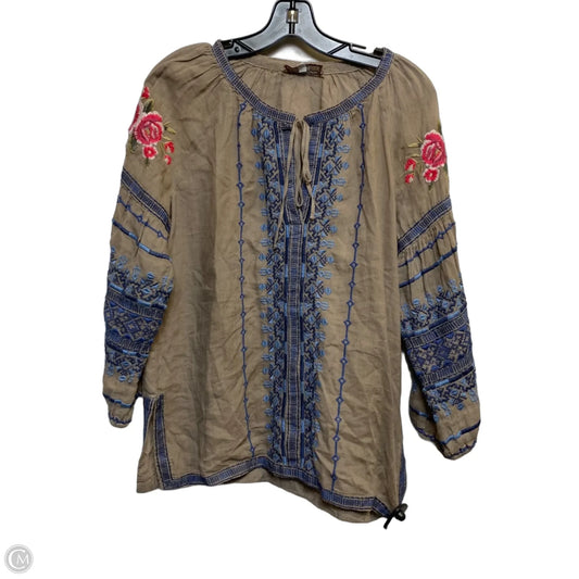 Top 3/4 Sleeve Designer By Johnny Was In Blue & Brown, Size: S