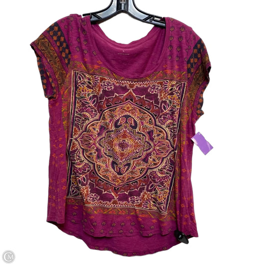 Top Short Sleeve By Lucky Brand In Orange & Pink, Size: L