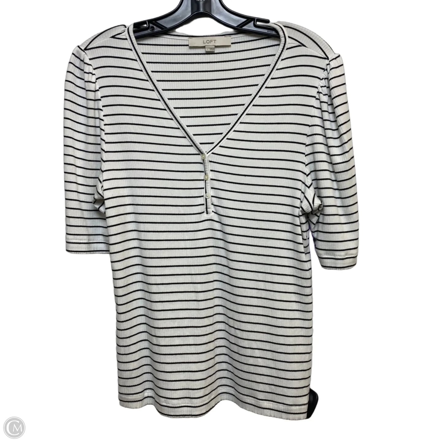 Top Short Sleeve By Loft In Black & White, Size: L