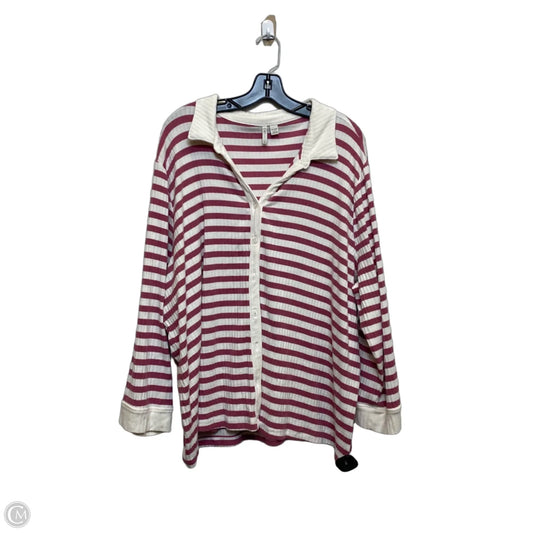 Top Long Sleeve By Cato In Cream & Pink, Size: 4x