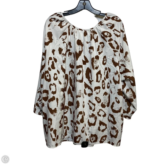 Top 3/4 Sleeve By Shein In Brown & White, Size: 3x