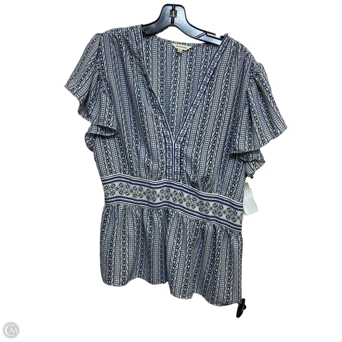 Top Short Sleeve By Max Studio In Blue & Cream, Size: Xl