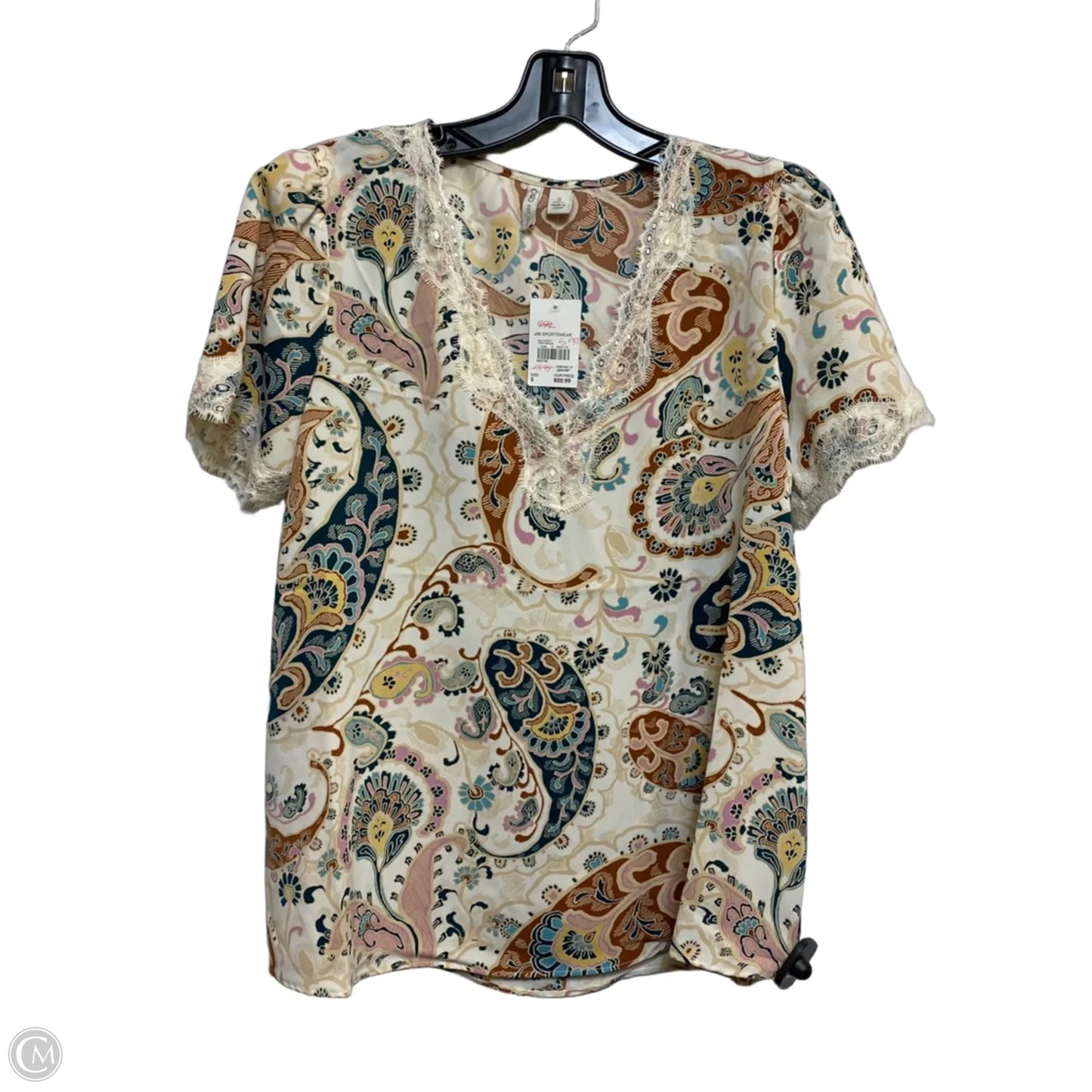 Top Short Sleeve By Cato In Cream & Green, Size: S