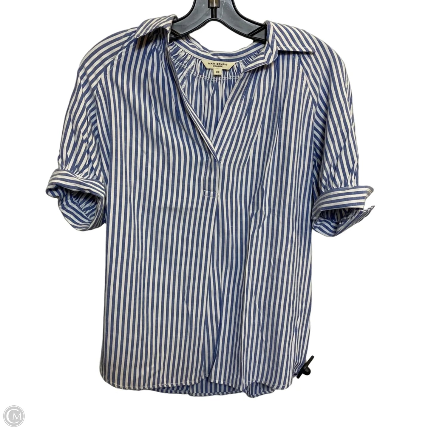 Top Short Sleeve By Max Studio In Blue & White, Size: Xs