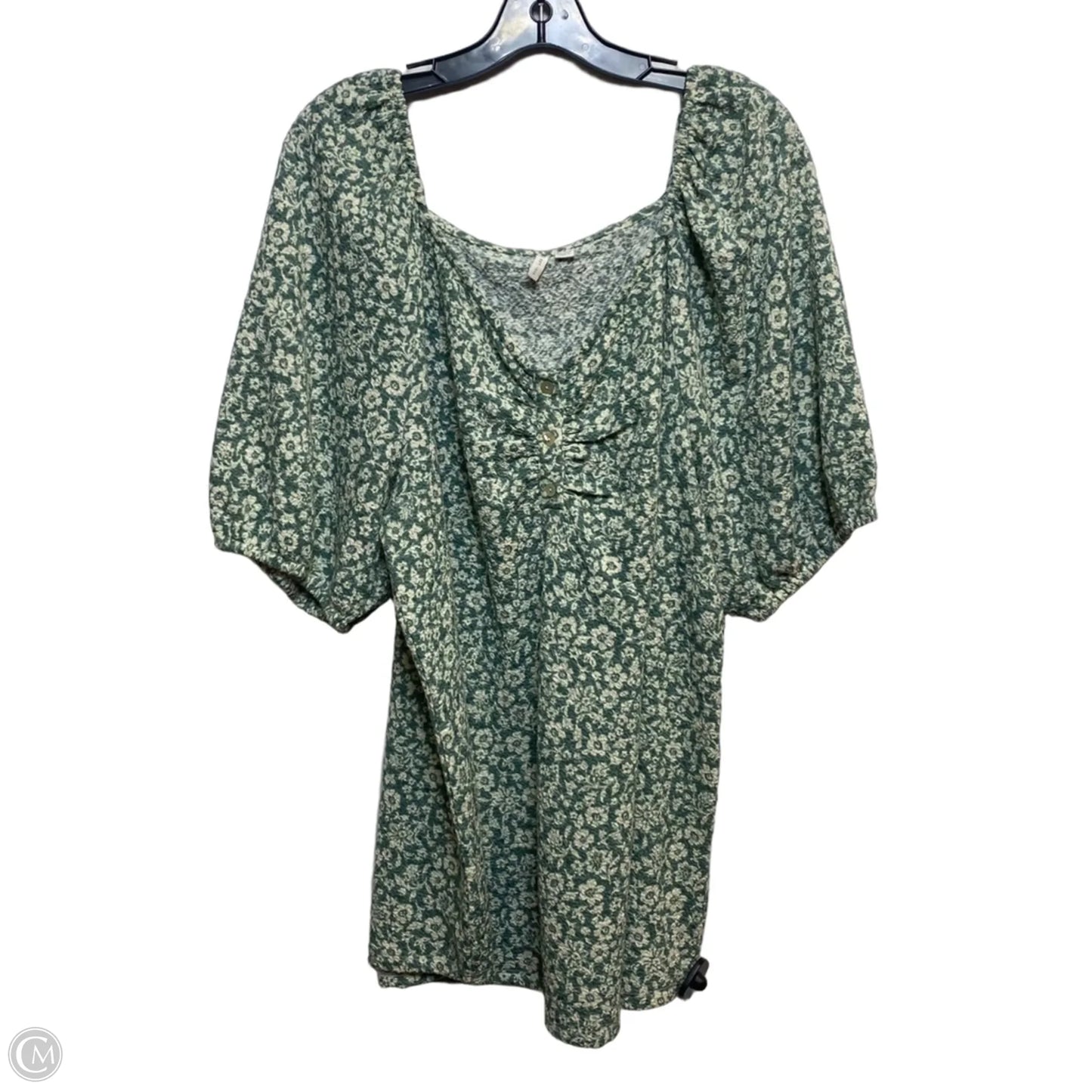 Top Short Sleeve By Cato In Cream & Green, Size: 1x