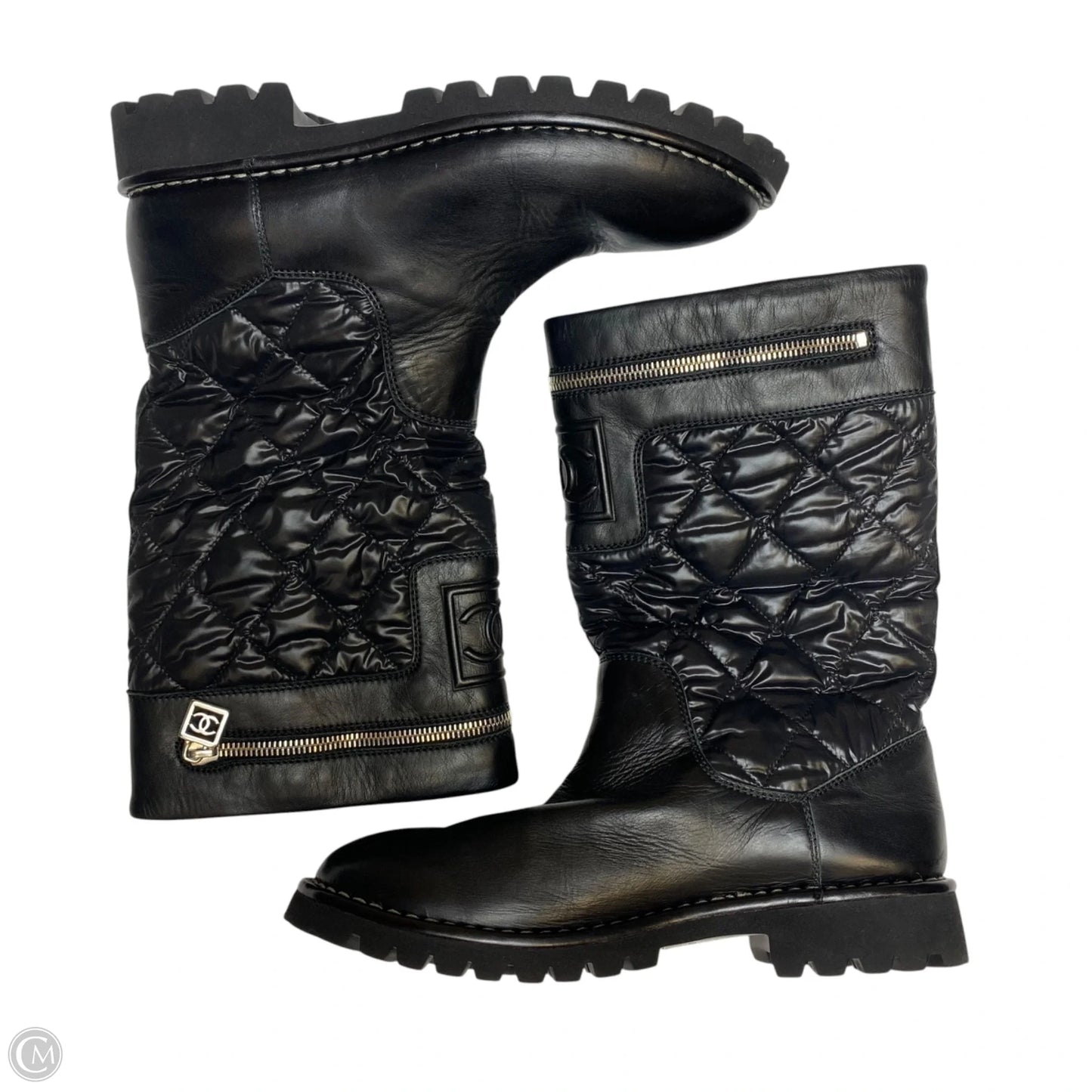 Boots Luxury Designer By Chanel In Black, Size: 9