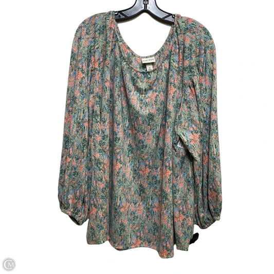 Top Long Sleeve By Ava & Viv In Green & Pink, Size: 3x