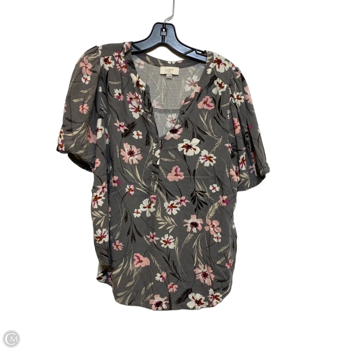 Top Short Sleeve By Loft In Grey, Size: L