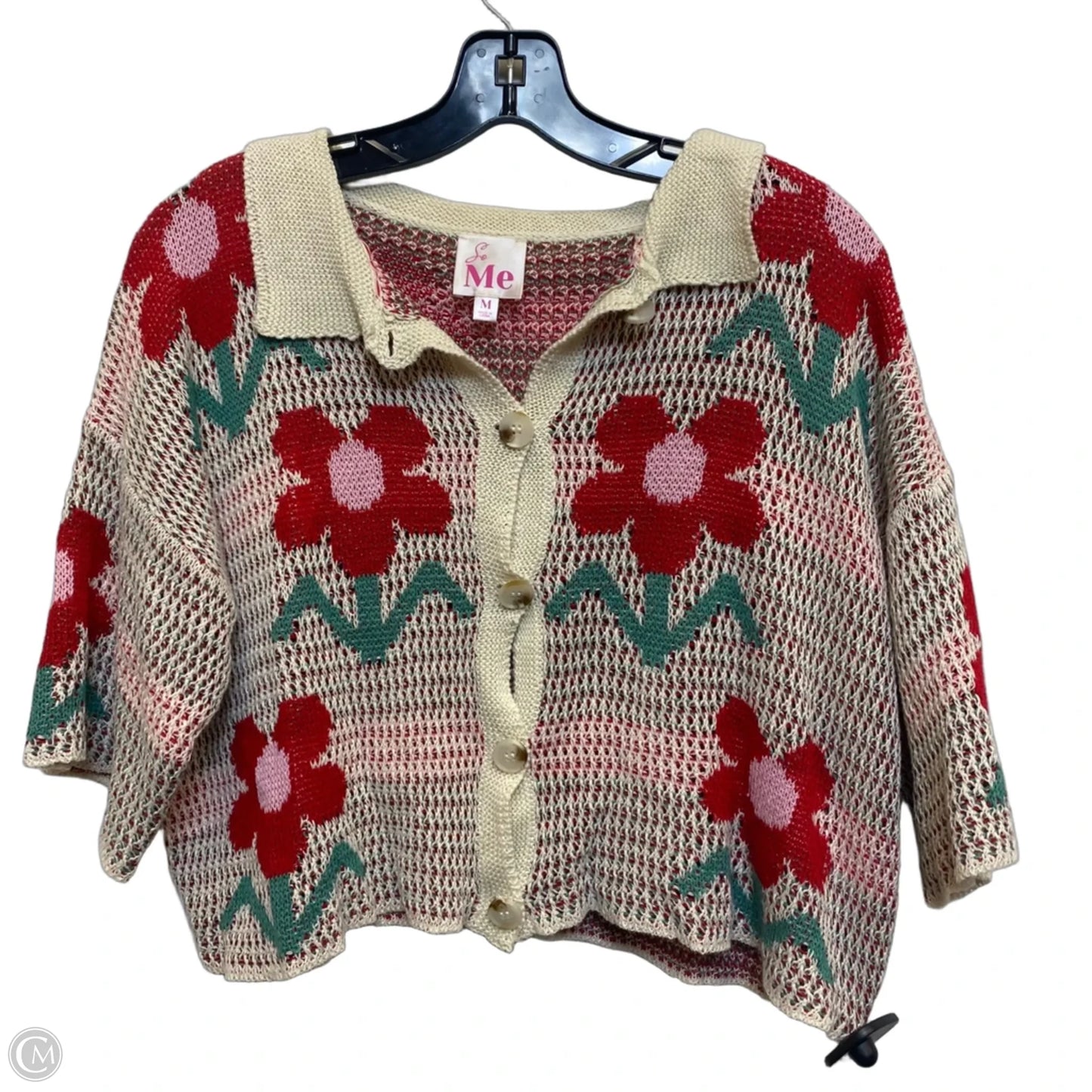 Top Short Sleeve By So Me In Cream & Red, Size: M
