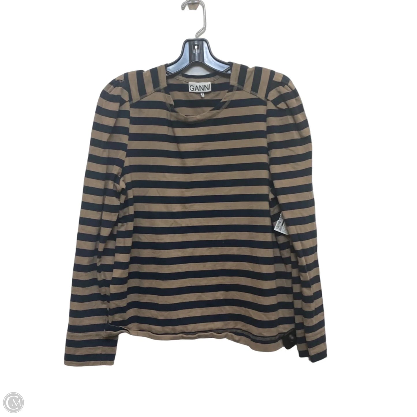 Top Long Sleeve By Ganni In Blue & Brown, Size: L