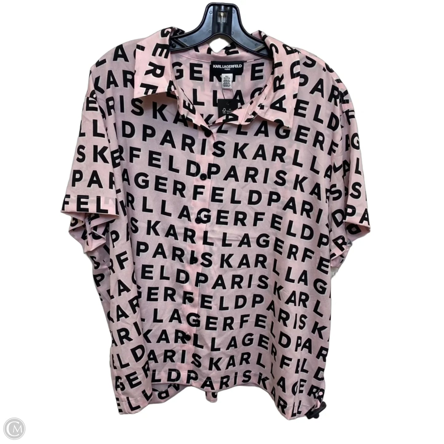 Top Short Sleeve Designer By Karl Lagerfeld In Black & Pink, Size: 1x