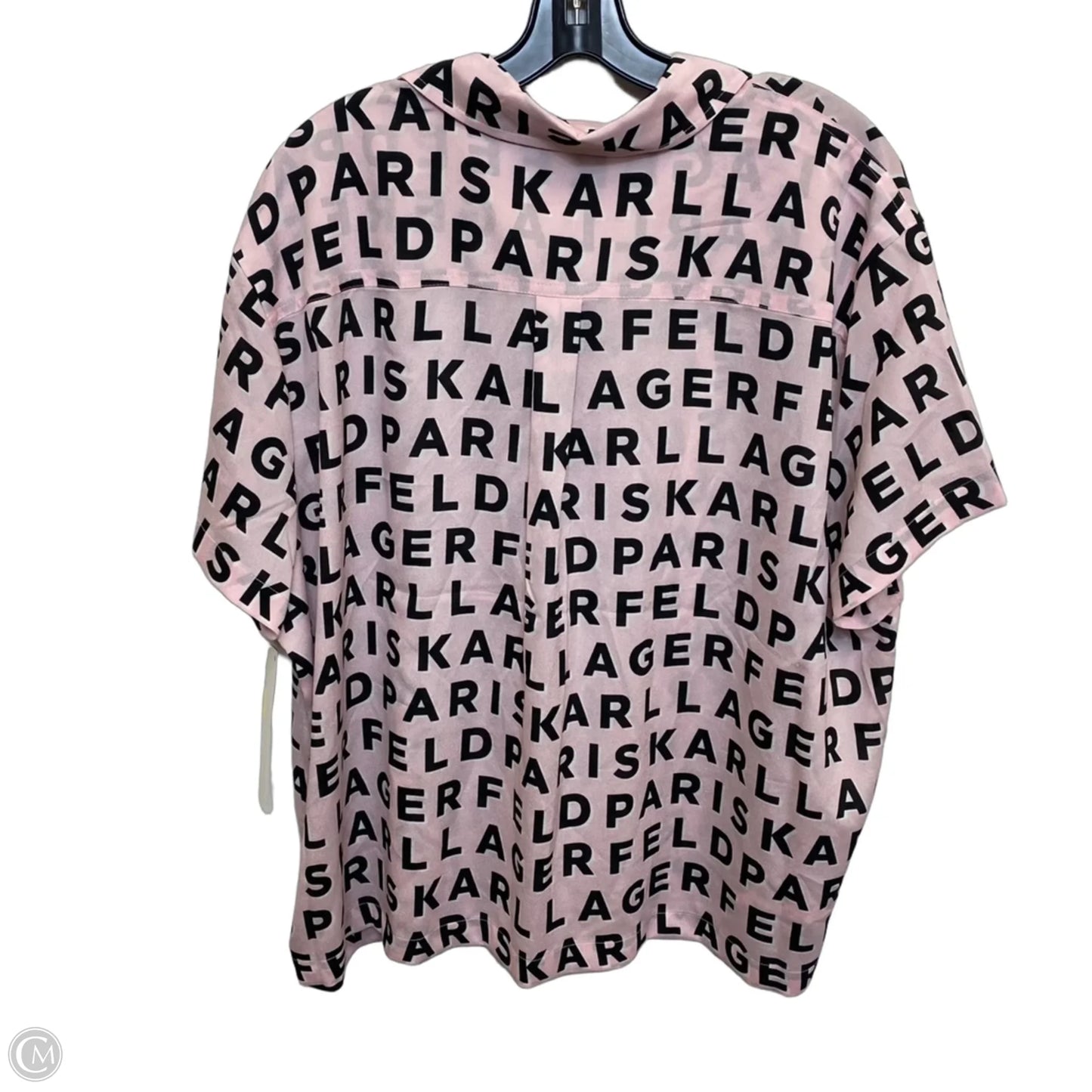 Top Short Sleeve Designer By Karl Lagerfeld In Black & Pink, Size: 1x