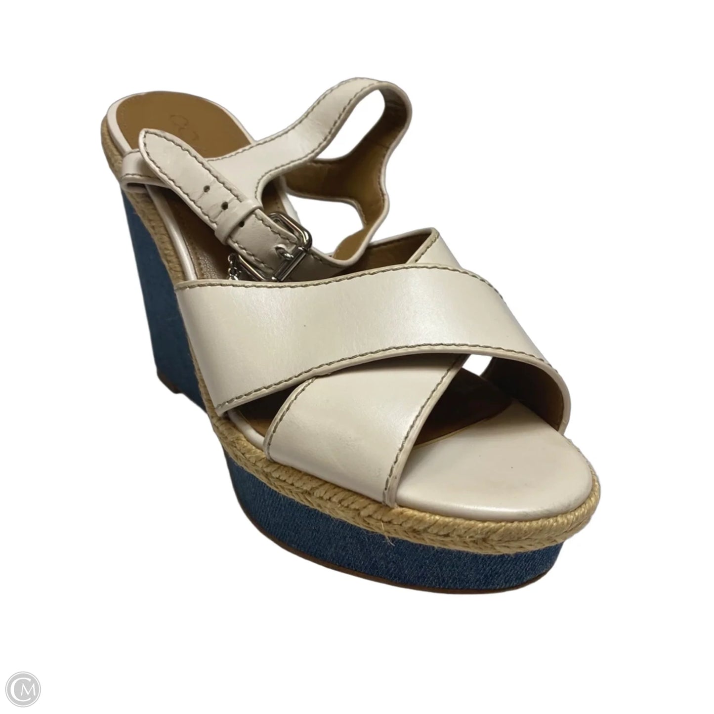 Sandals Designer By Coach In Blue & Cream, Size: 7