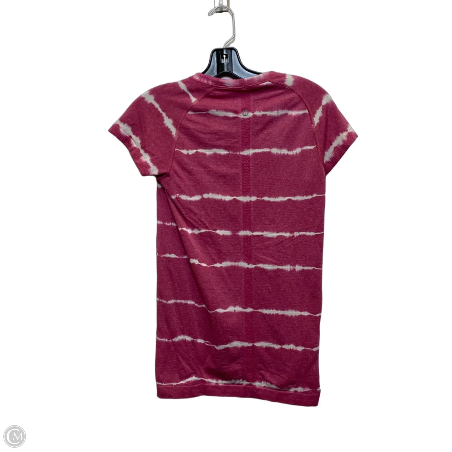 Athletic Top Short Sleeve Designer By Lululemon In Pink & White, Size: S