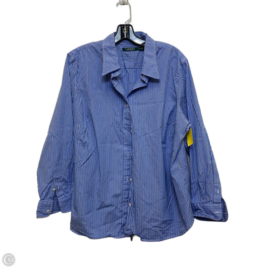 Top Long Sleeve By Lauren By Ralph Lauren In Blue & White, Size: 2x