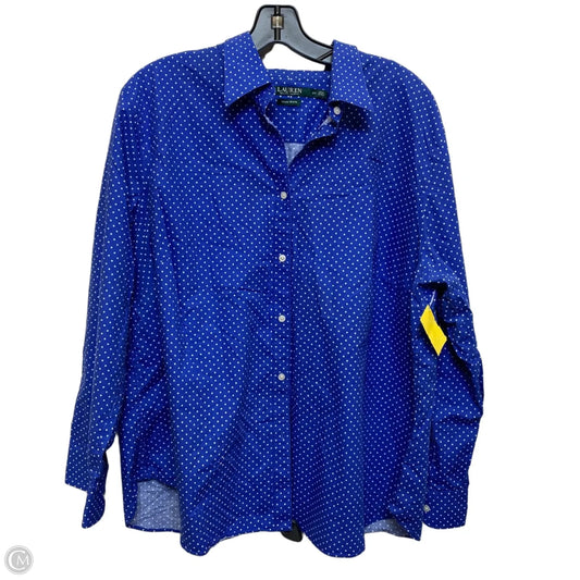 Top Long Sleeve By Lauren By Ralph Lauren In Blue & White, Size: 2x