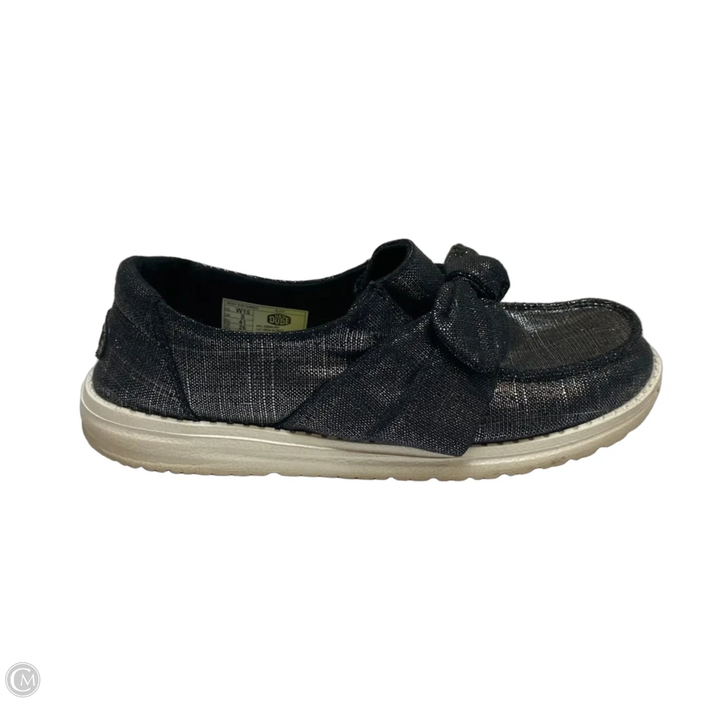 Shoes Flats By Hey Dude In Black & Silver, Size: 10