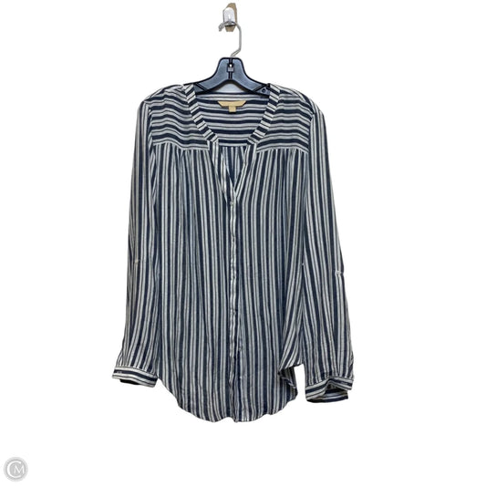 Top Long Sleeve By Hope & Harlow In Blue & White, Size: Xl