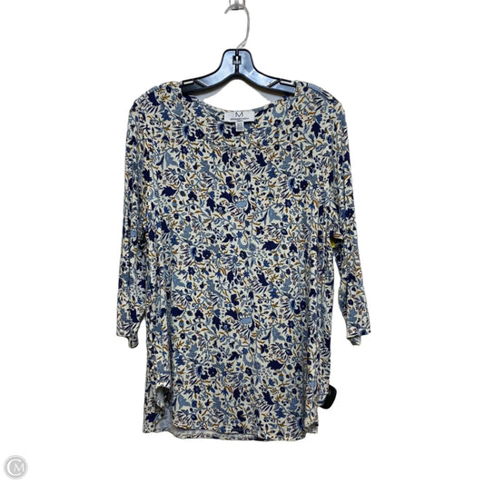 Top 3/4 Sleeve By Magaschoni In Blue & Cream, Size: 1x