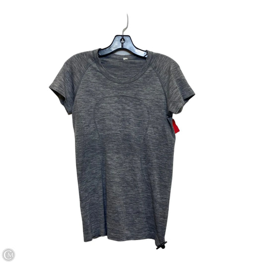 Athletic Top Short Sleeve Designer By Lululemon In Grey, Size: M