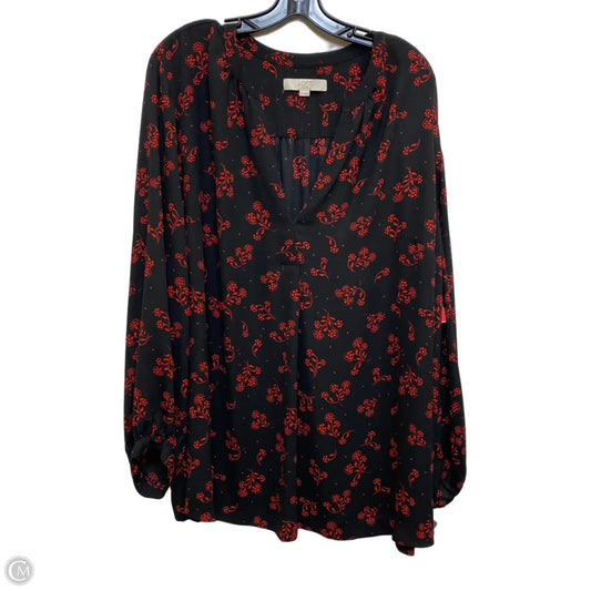 Blouse 3/4 Sleeve By Loft In Black & Red, Size: 3x