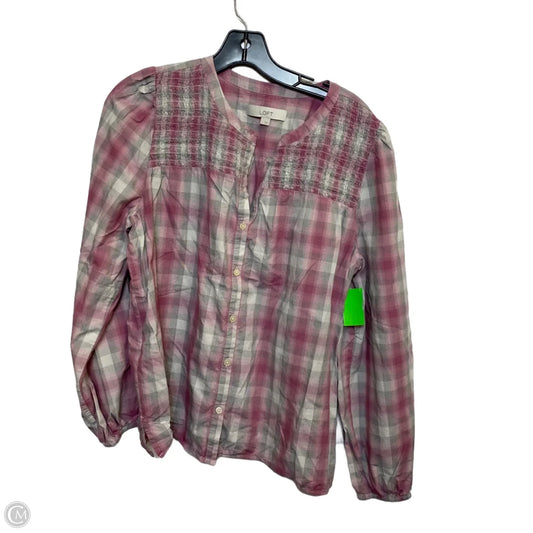 Top Long Sleeve By Loft In Grey & Pink, Size: L