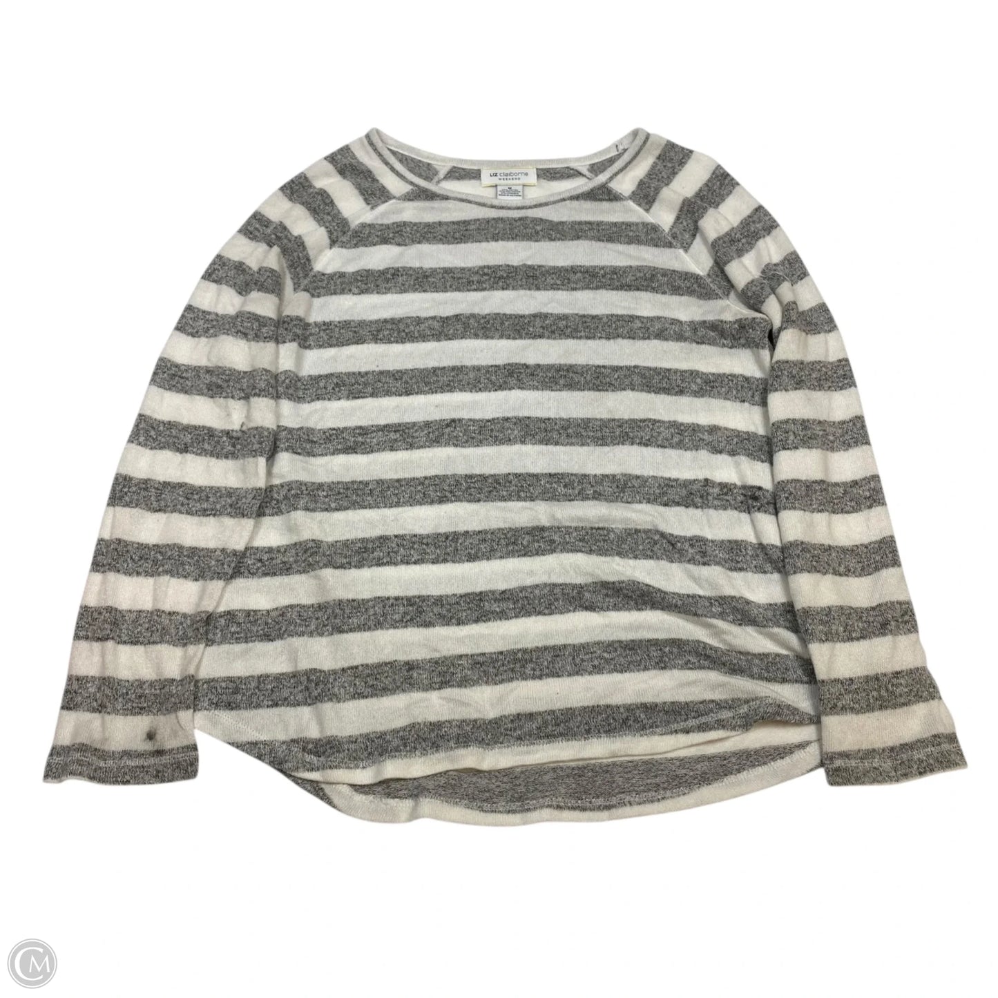 Top Long Sleeve By Liz Claiborne In Grey & White, Size: M